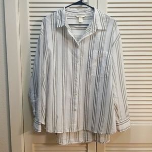 White button up with tan stripes
